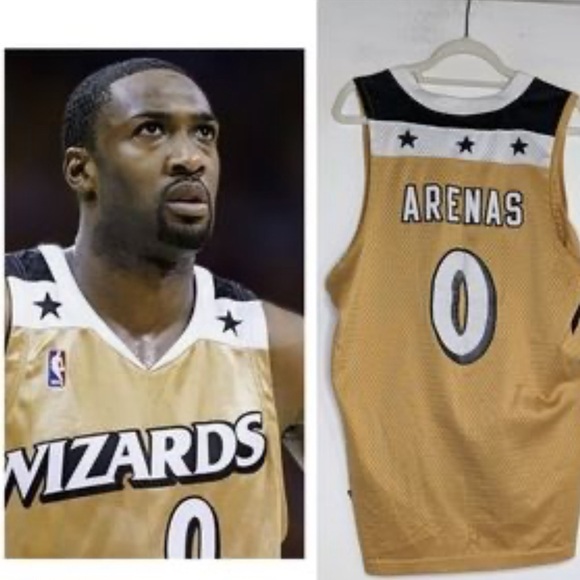 RARE!! Vintage Adidas Swingman NBA Washington Wizards Gilbert Arenas Gold Jersey - Picture 1 of 10